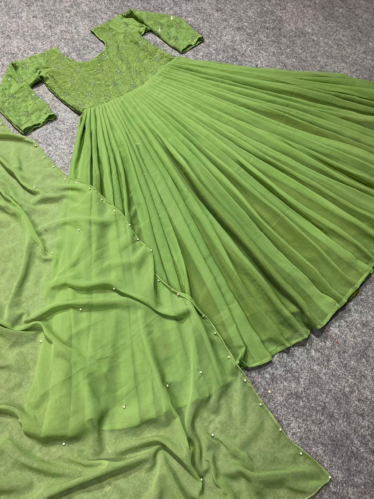 Fantastic Green Color Sequence Work Long Anarkali Gown