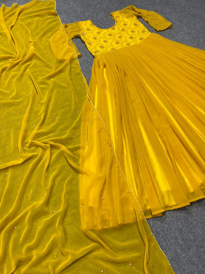 Fantastic Yellow Color Sequence Work Long Anarkali Gown