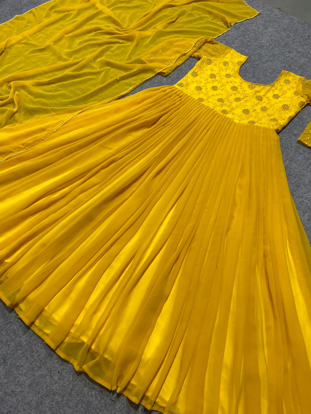 Fantastic Yellow Color Sequence Work Long Anarkali Gown