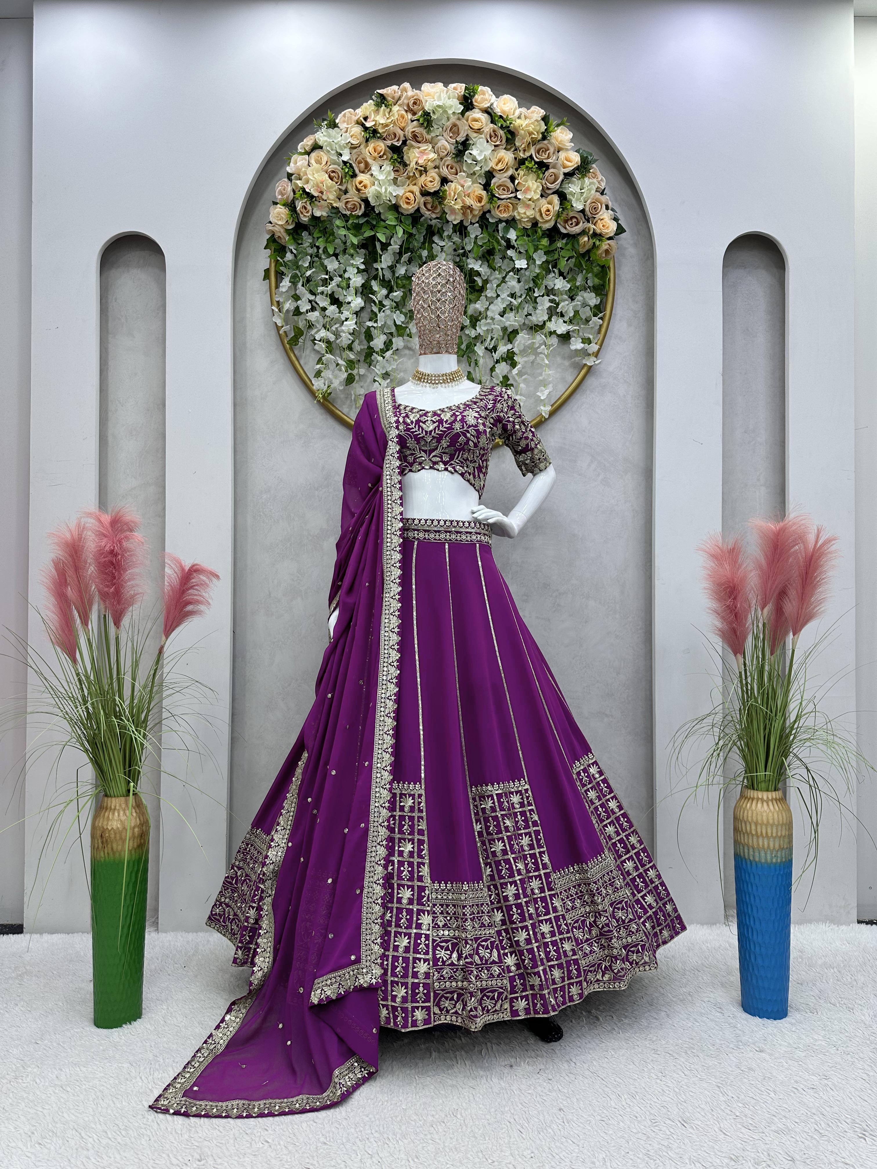 Purple Color Sequence Work Reception Wear Lehenga Choli