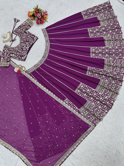 Purple Color Sequence Work Reception Wear Lehenga Choli