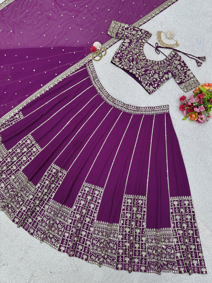 Purple Color Sequence Work Reception Wear Lehenga Choli