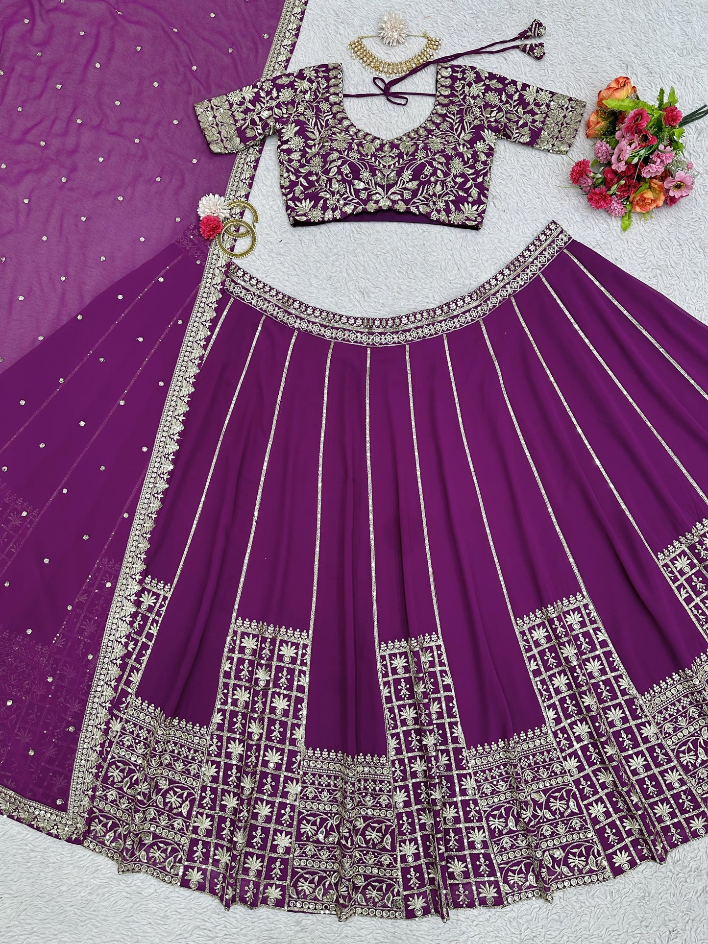 Purple Color Sequence Work Reception Wear Lehenga Choli