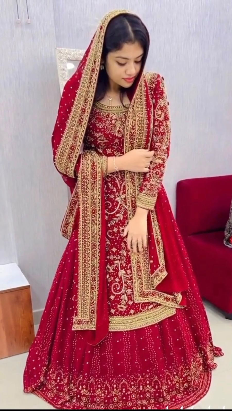 Designer Heavy Sequence Work Red Color Top With Lehenga