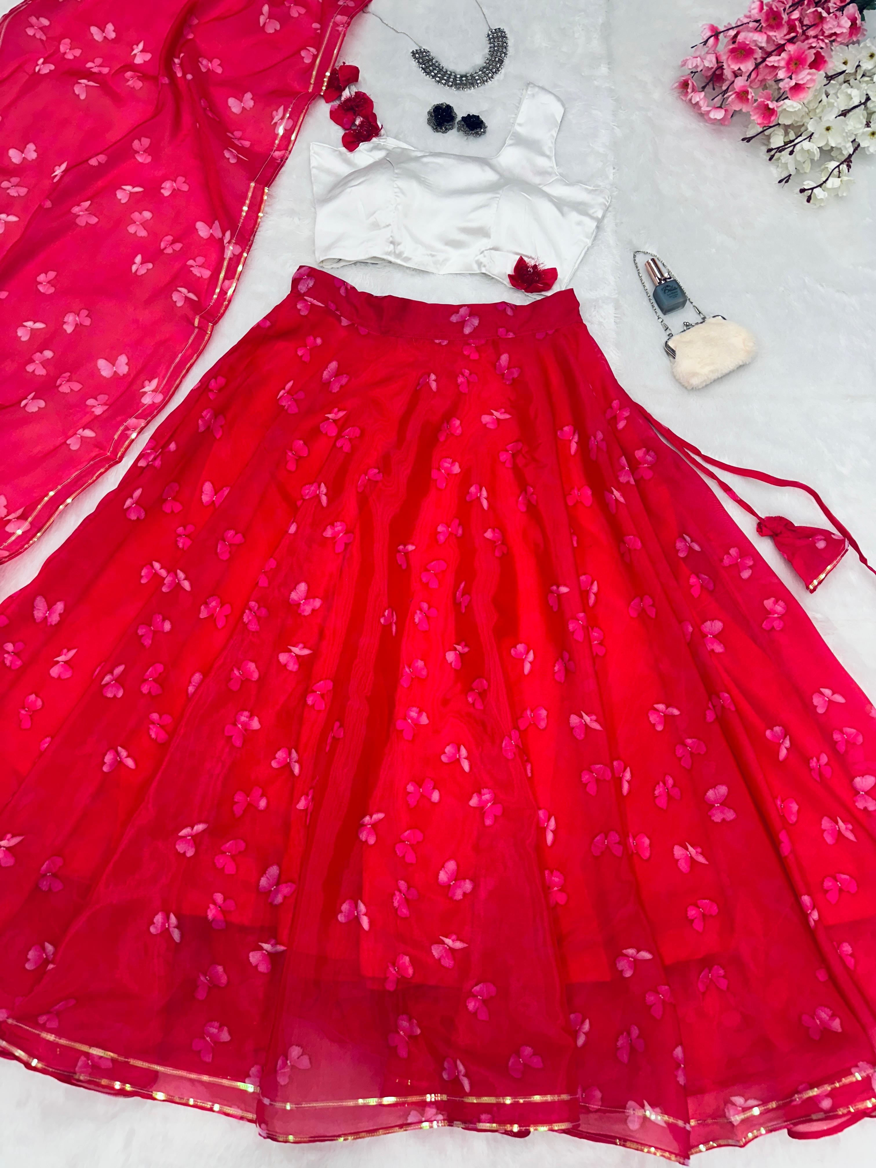 Butterfly Print Red Color Marvelous Lehenga Choli