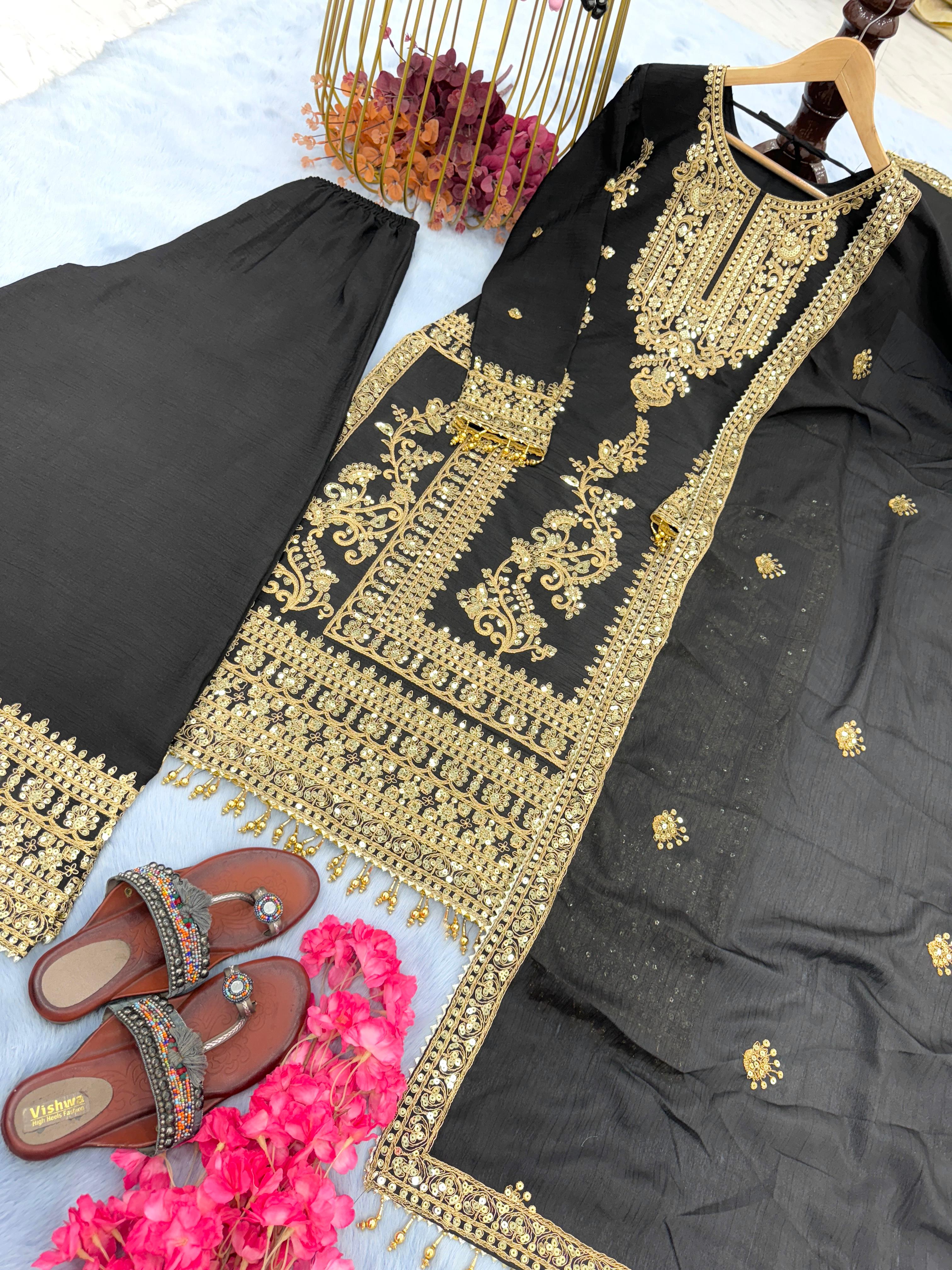 Shining Sequence Work Eid Special Black Sharara Suit