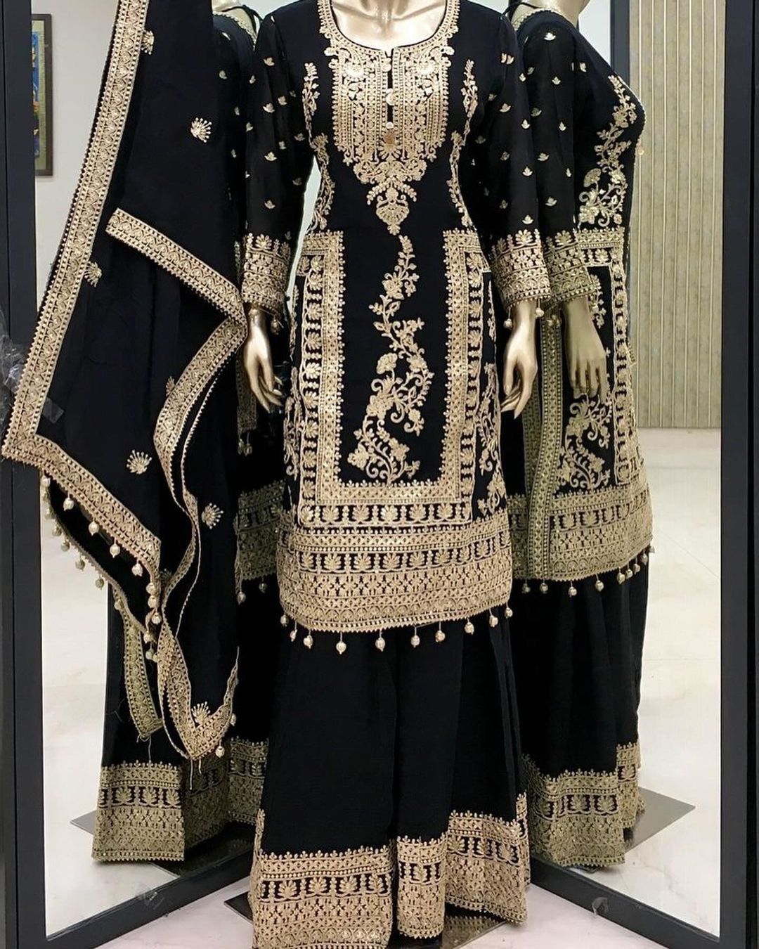 Shining Sequence Work Eid Special Black Sharara Suit