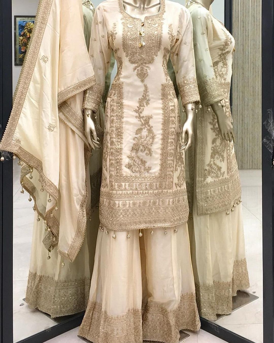 Shining Sequence Work Eid Special White Sharara Suit