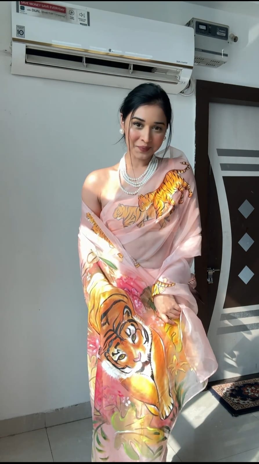 Organza Silk Digital Print Light Pink Ready To Wear Saree