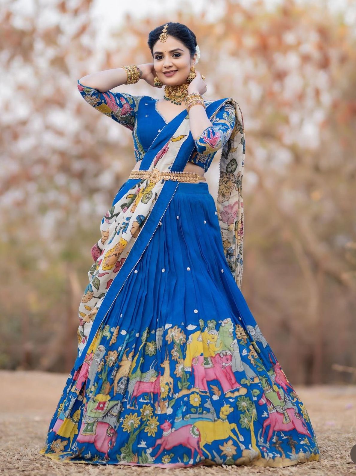 Ravishing Royal Blue Color Kalamkari Printed Lehenga Choli