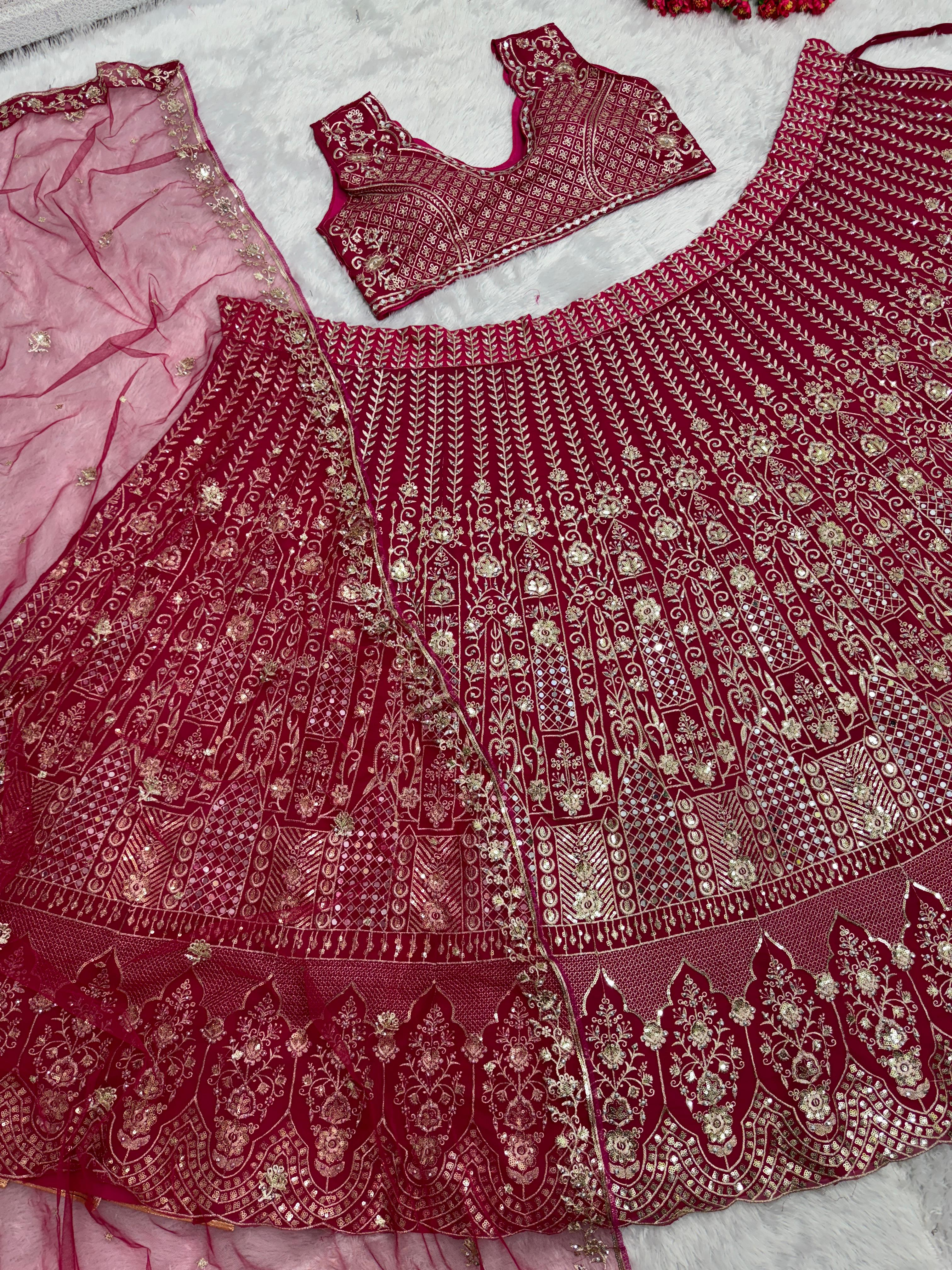 Bridal Wear Dark Pink Color Embroidered Lehenga Choli