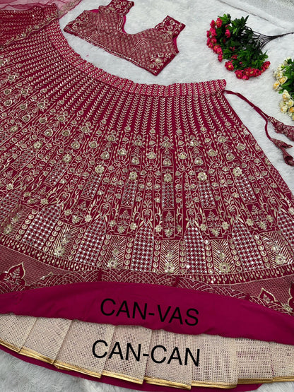 Bridal Wear Dark Pink Color Embroidered Lehenga Choli
