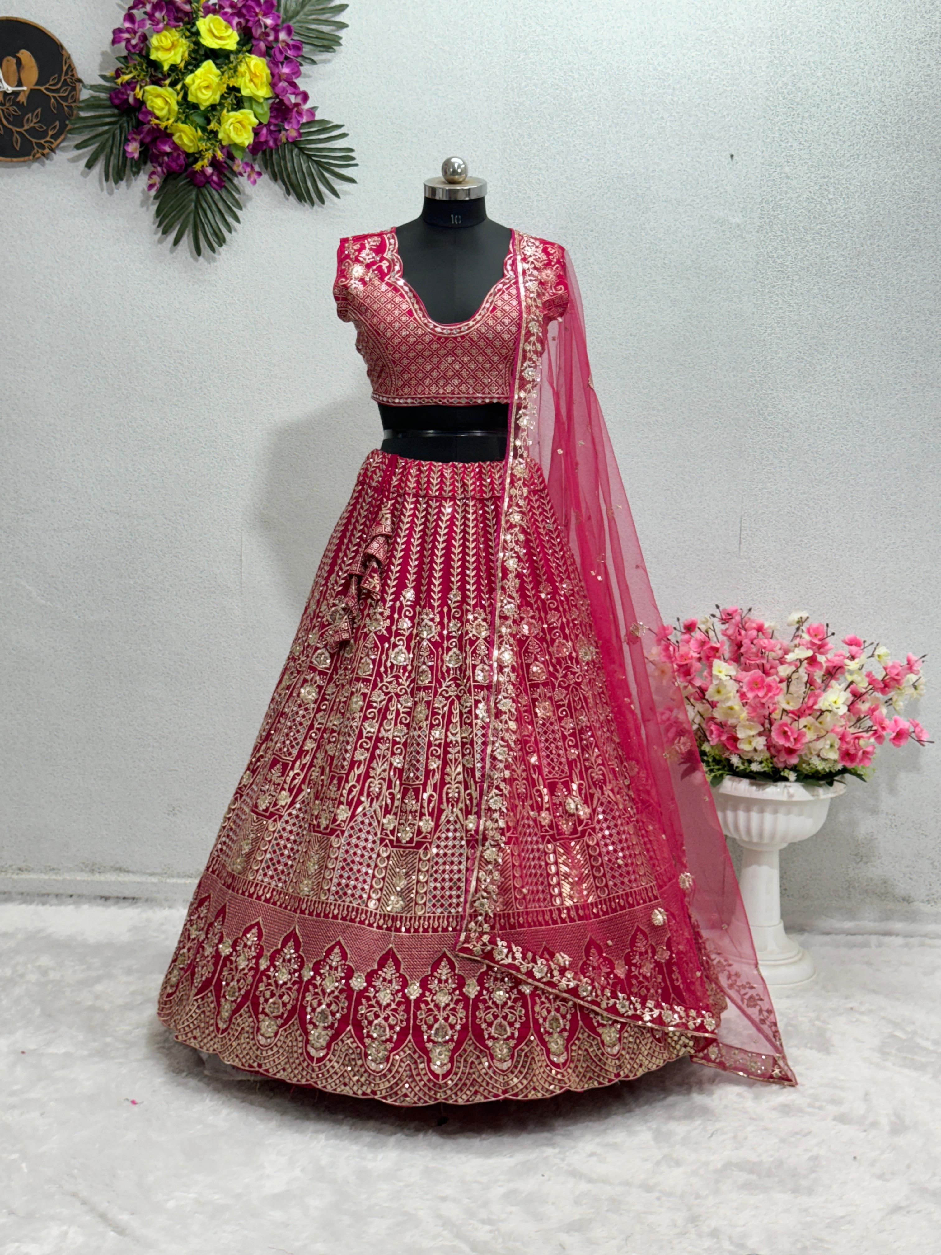 Bridal Wear Dark Pink Color Embroidered Lehenga Choli