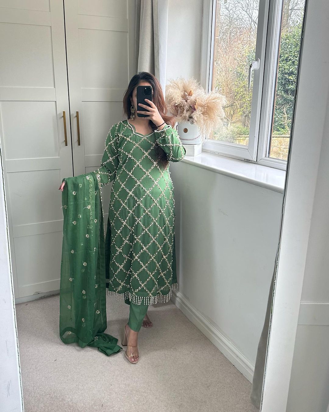 Pista Green Color Heavy Work Kurti Pant With Dupatta