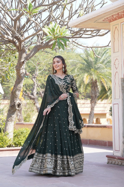 Wedding Wear Dark Green Color Designer Lehenga Choli