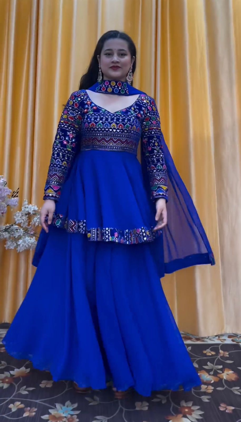 Stunning Blue Color Thread Sequence Work Sharara Suit