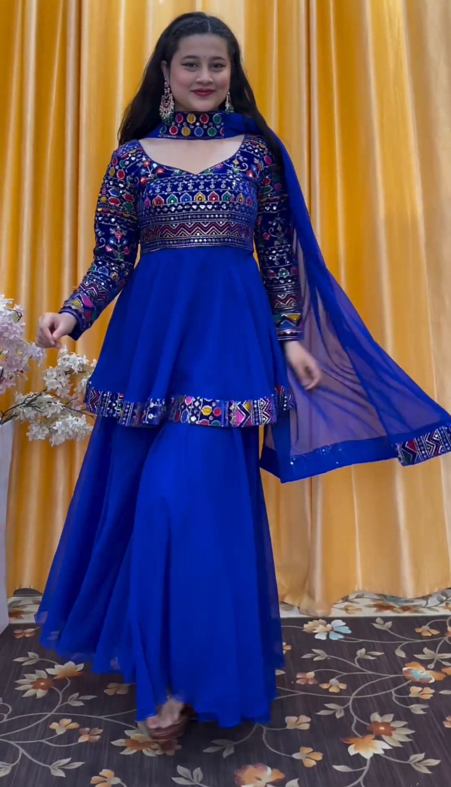 Stunning Blue Color Thread Sequence Work Sharara Suit