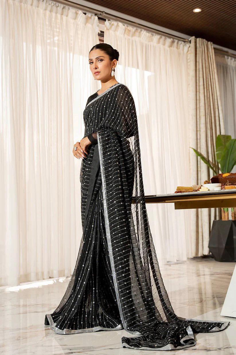 Admiring Black Color Sequence Work With Border Saree