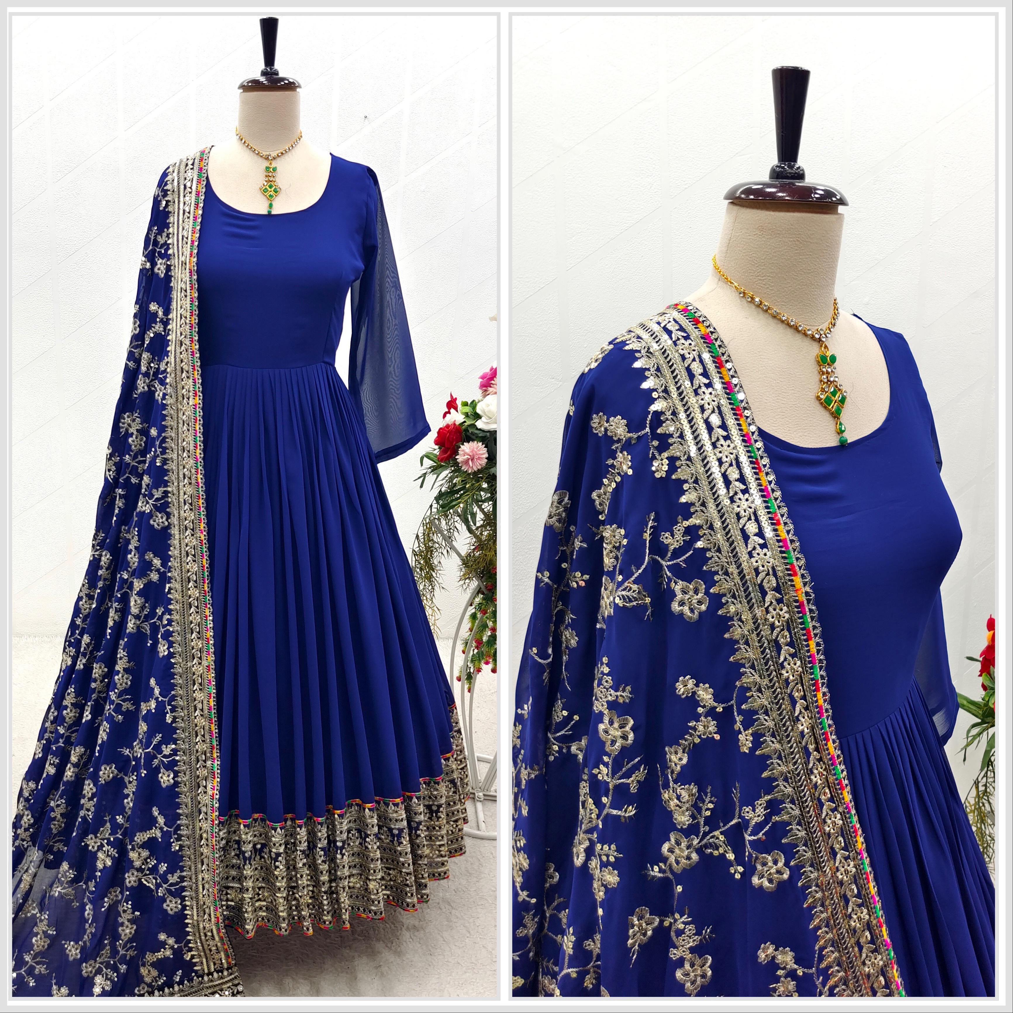 Blue Color Gorgeous Gown With Heavy Dupatta