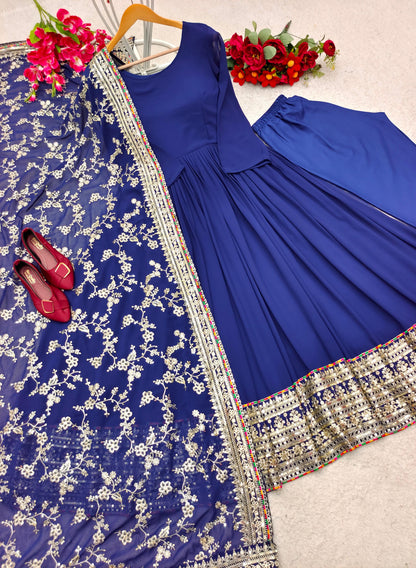 Blue Color Gorgeous Gown With Heavy Dupatta