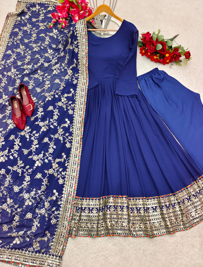 Blue Color Gorgeous Gown With Heavy Dupatta