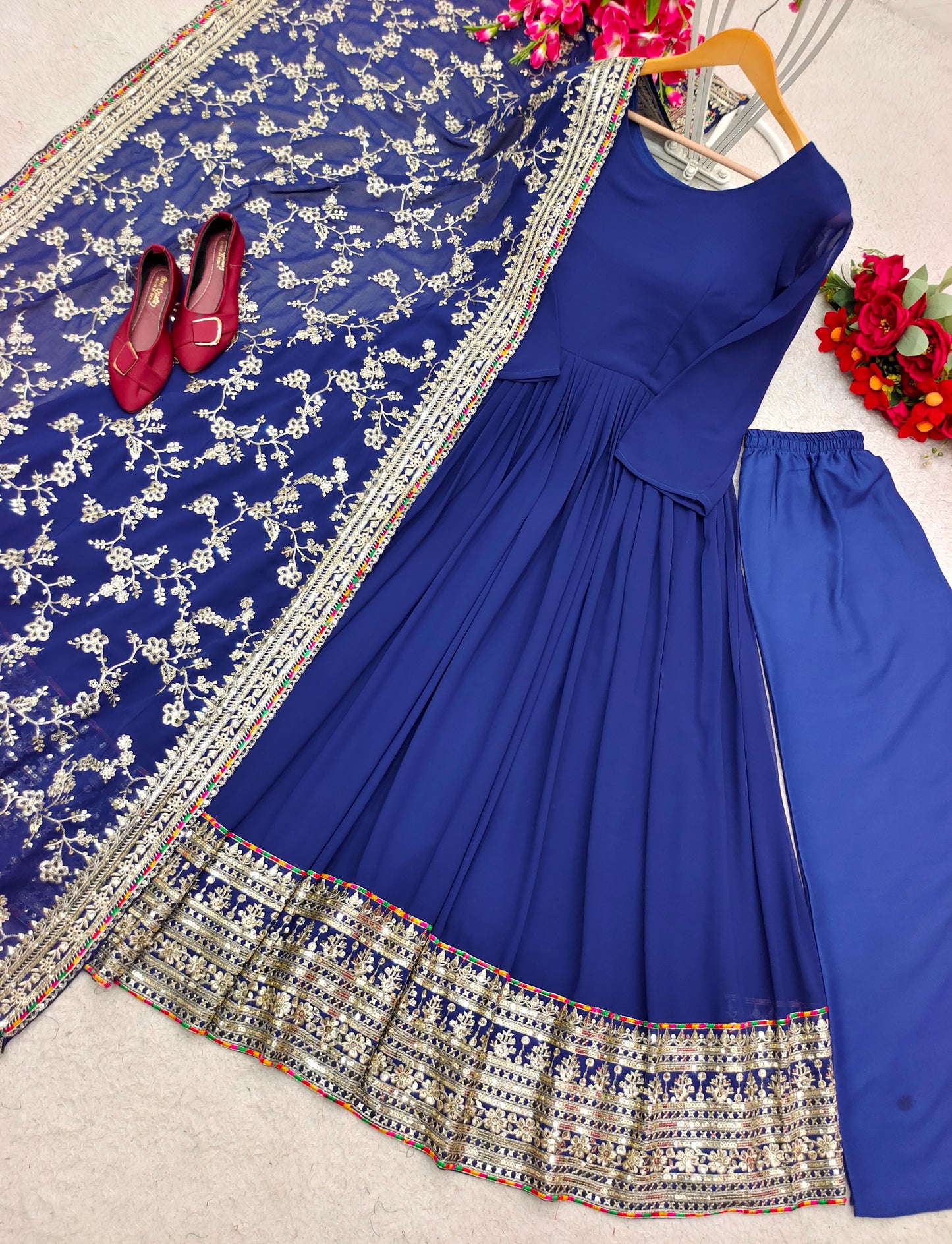 Blue Color Gorgeous Gown With Heavy Dupatta