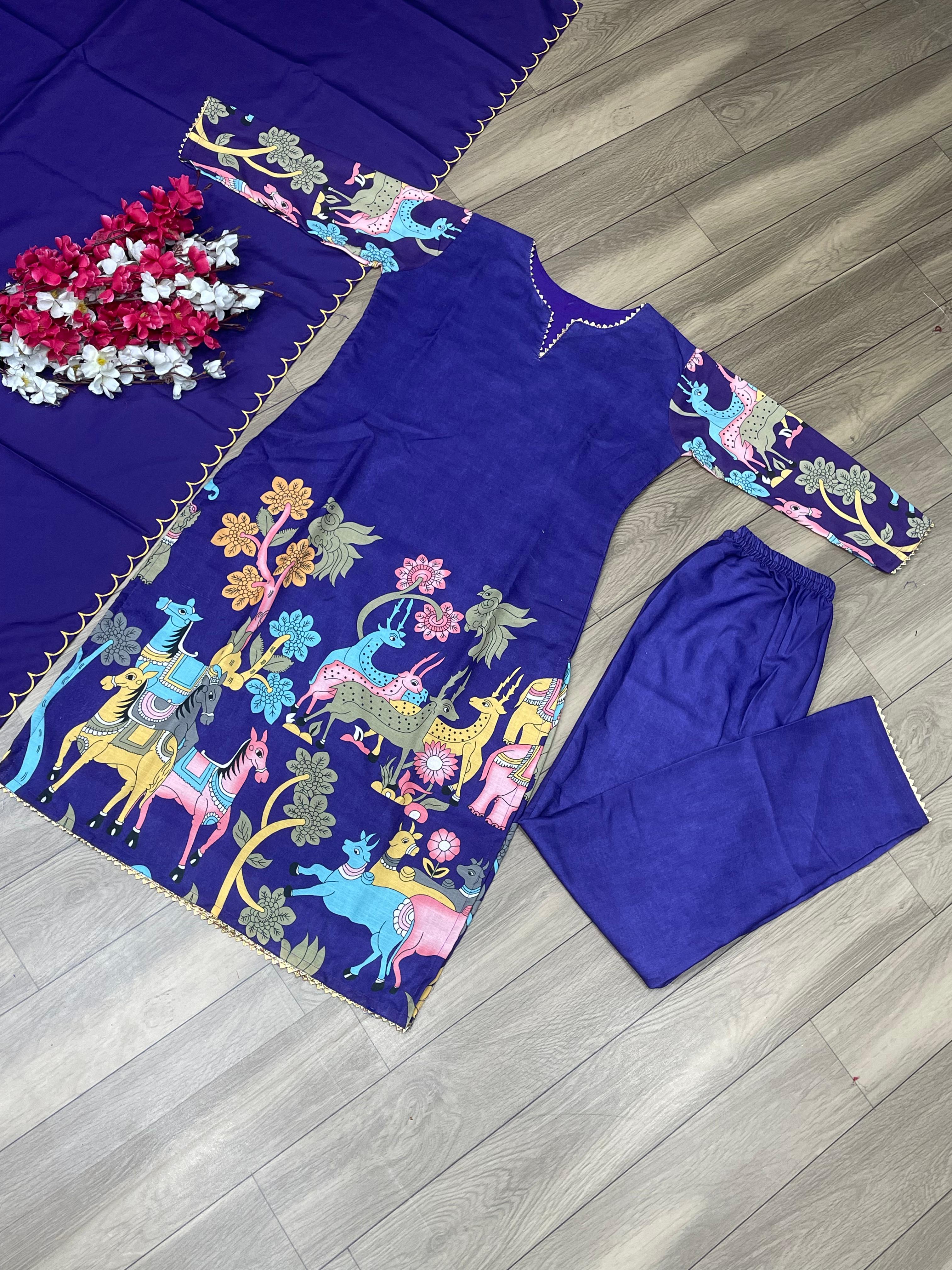 Traditional Wear Purple Color Kalamkari Print Kurti Set