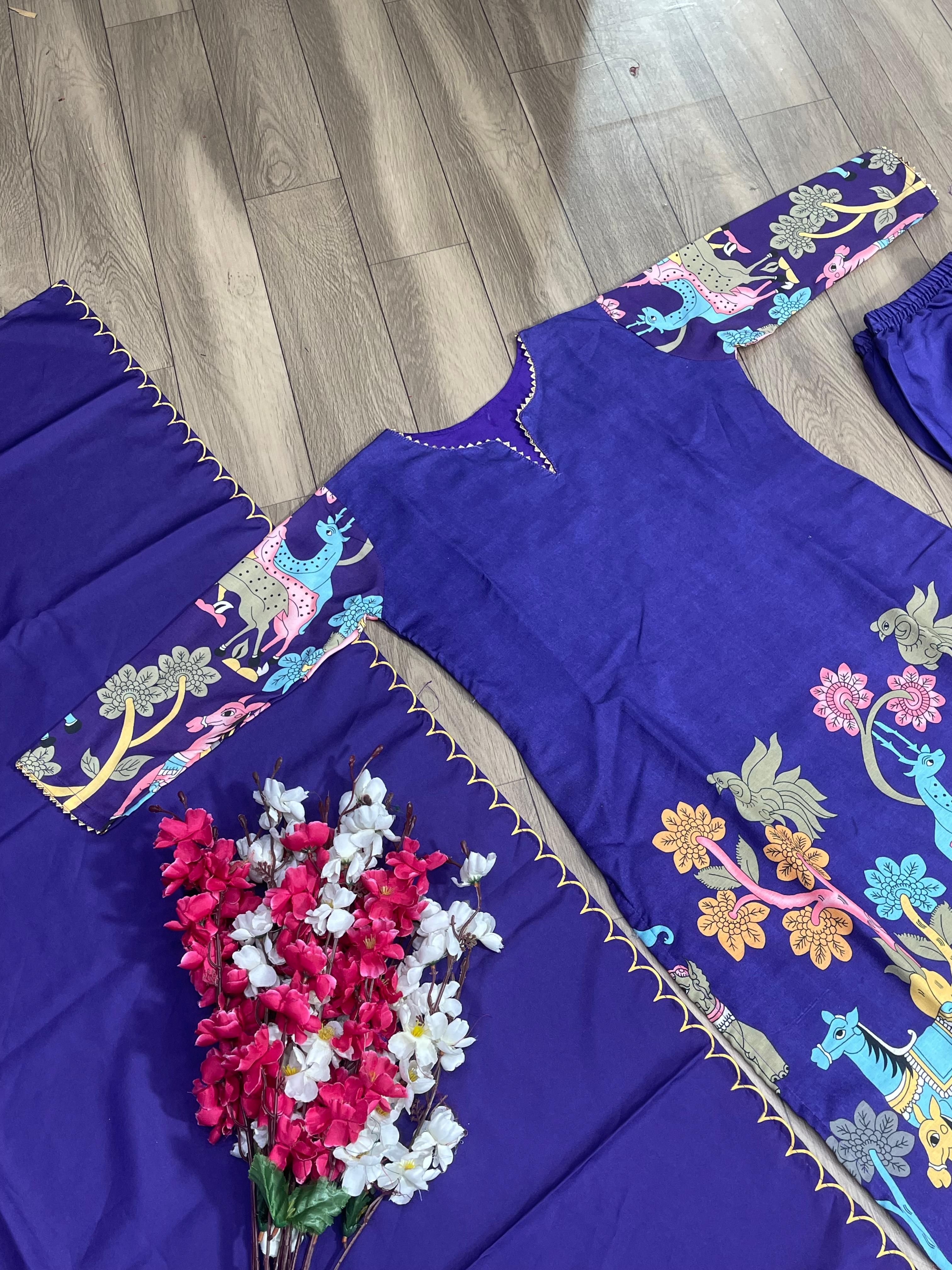 Traditional Wear Purple Color Kalamkari Print Kurti Set