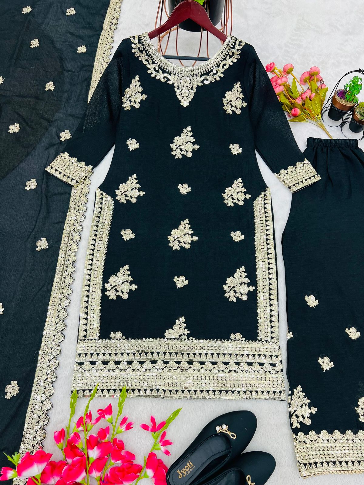 Bollywood Style Black Color Work Sharara Suit