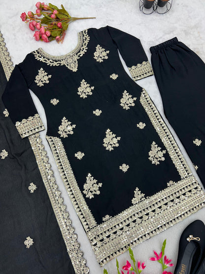 Bollywood Style Black Color Work Sharara Suit