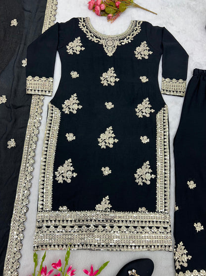 Bollywood Style Black Color Work Sharara Suit