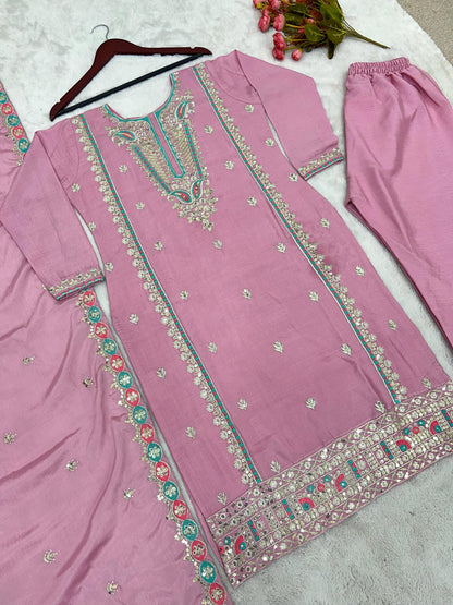 Festive Wear Pink Sequence Work Kurti Set