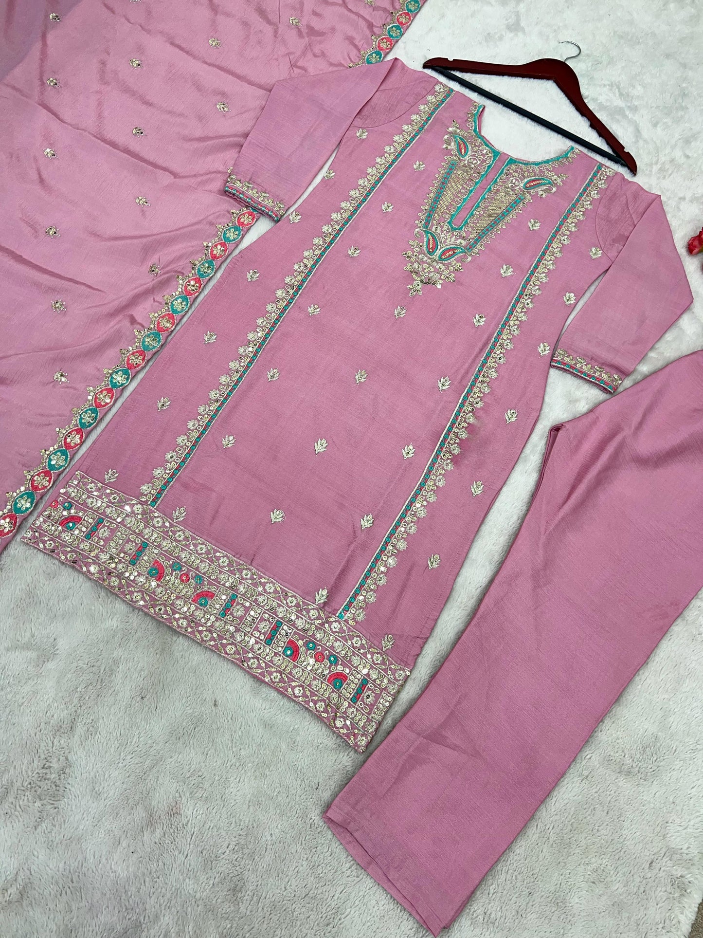 Festive Wear Pink Sequence Work Kurti Set