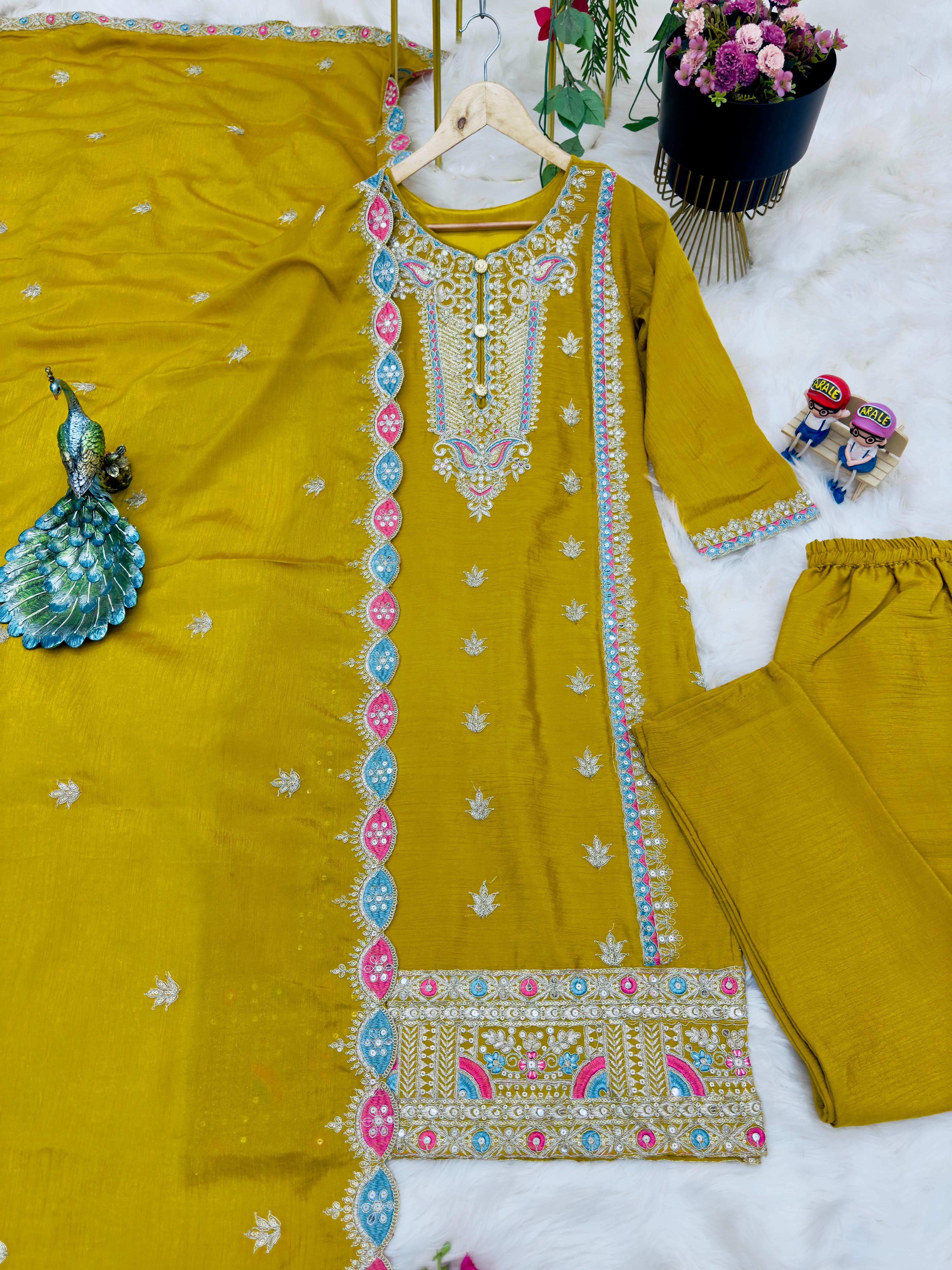 Amazing Sequence Embroidery Work Mustard Color Salwar Suit