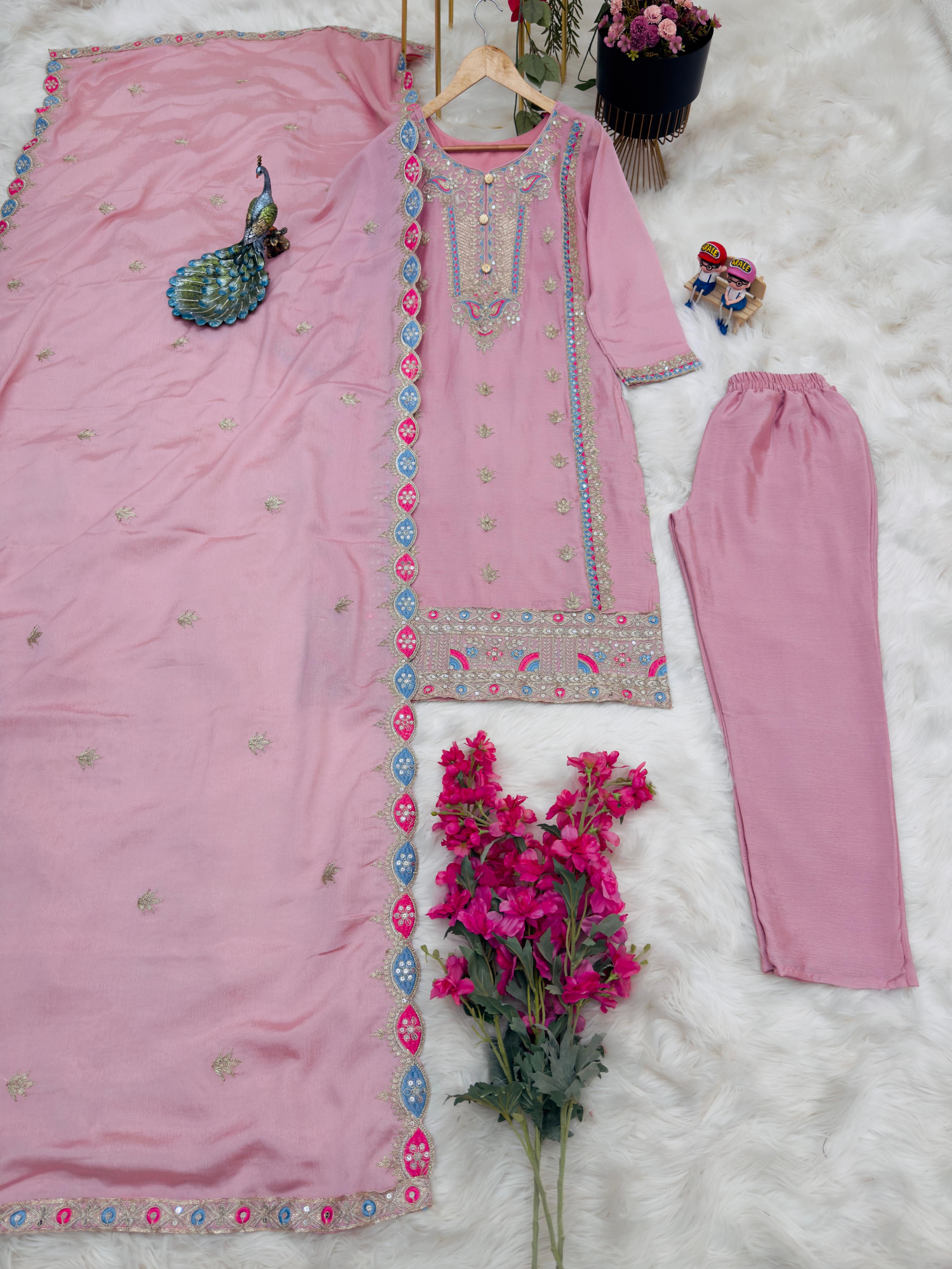 Amazing Sequence Embroidery Work Pink Color Salwar Suit