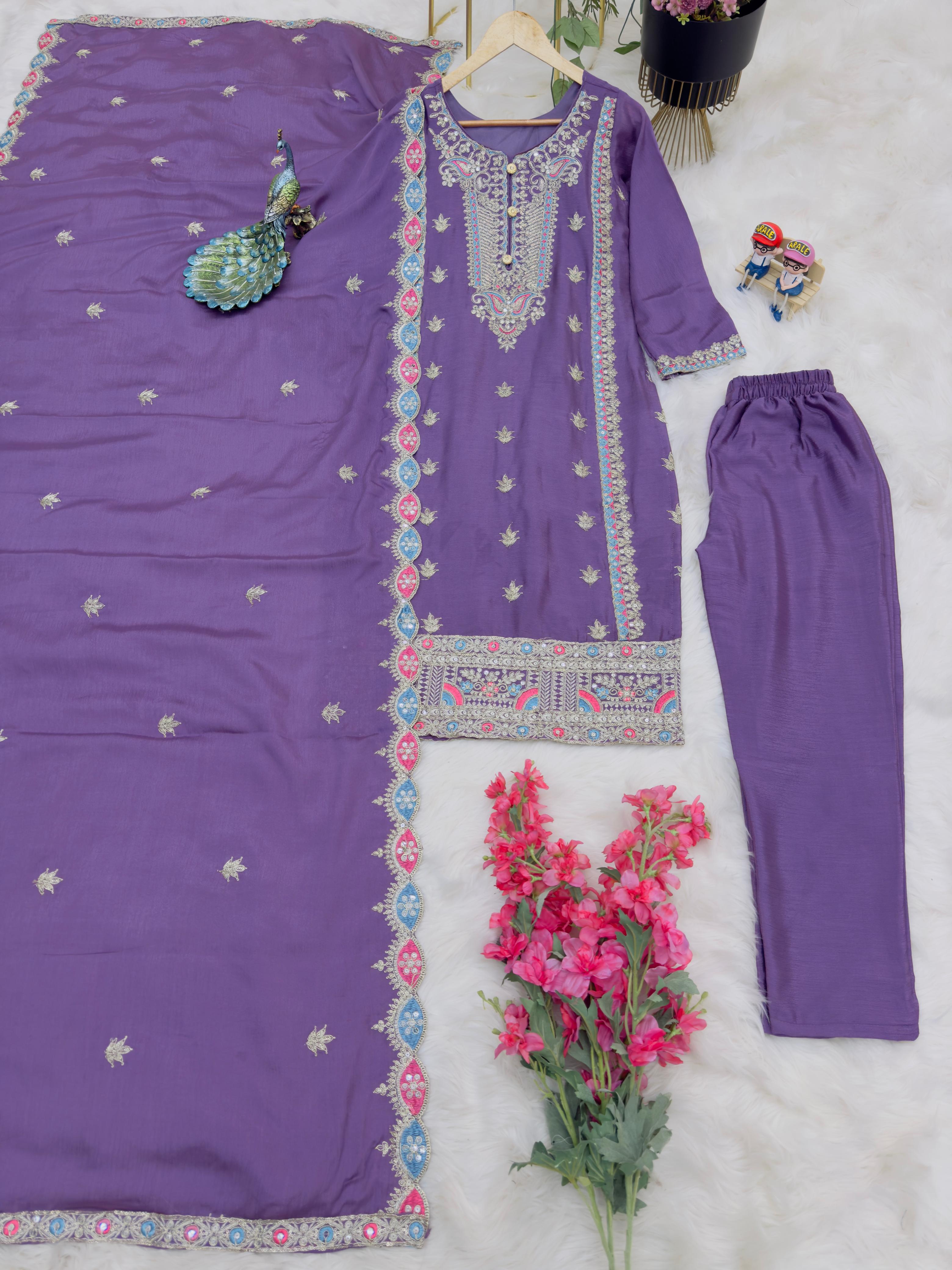 Amazing Sequence Embroidery Work Purple Color Salwar Suit