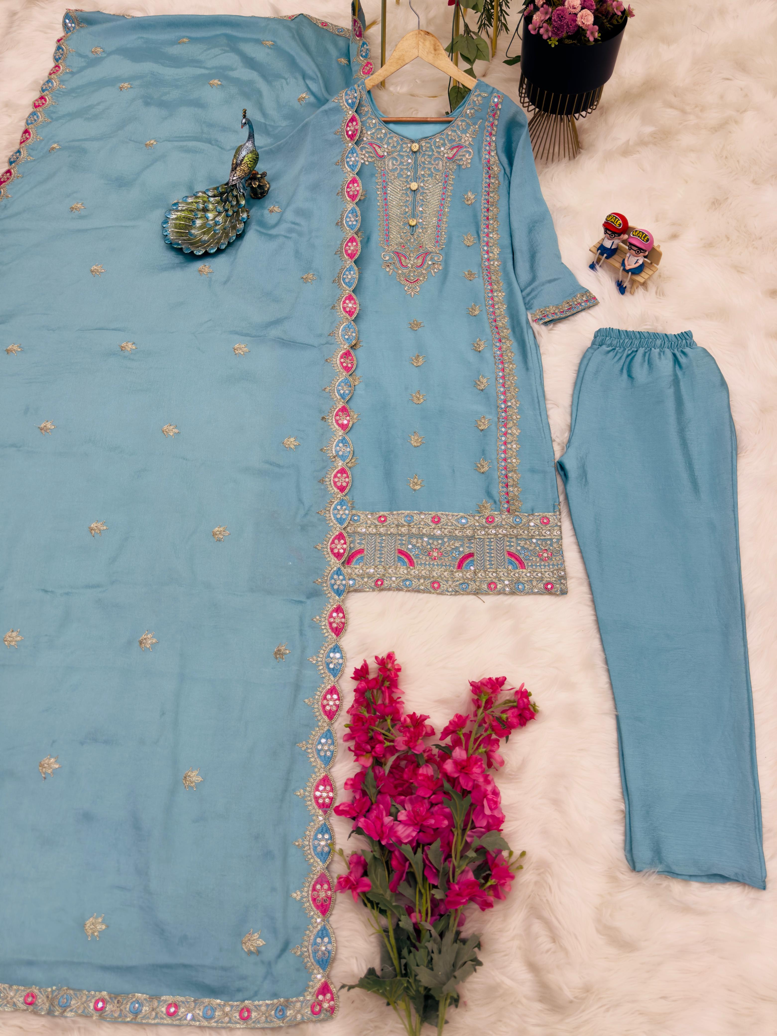 Amazing Sequence Embroidery Work Sky Blue Color Salwar Suit