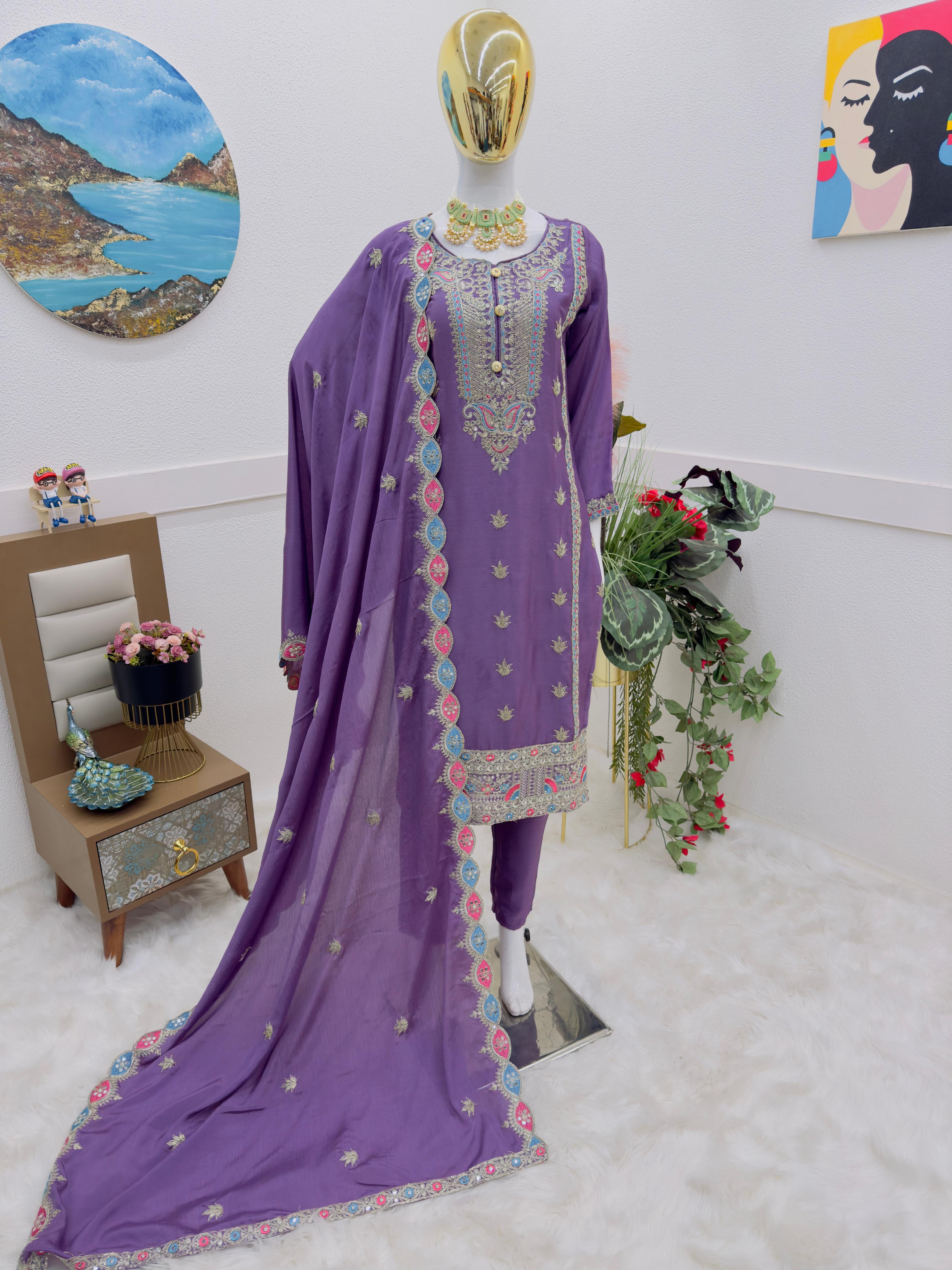 Amazing Sequence Embroidery Work Purple Color Salwar Suit