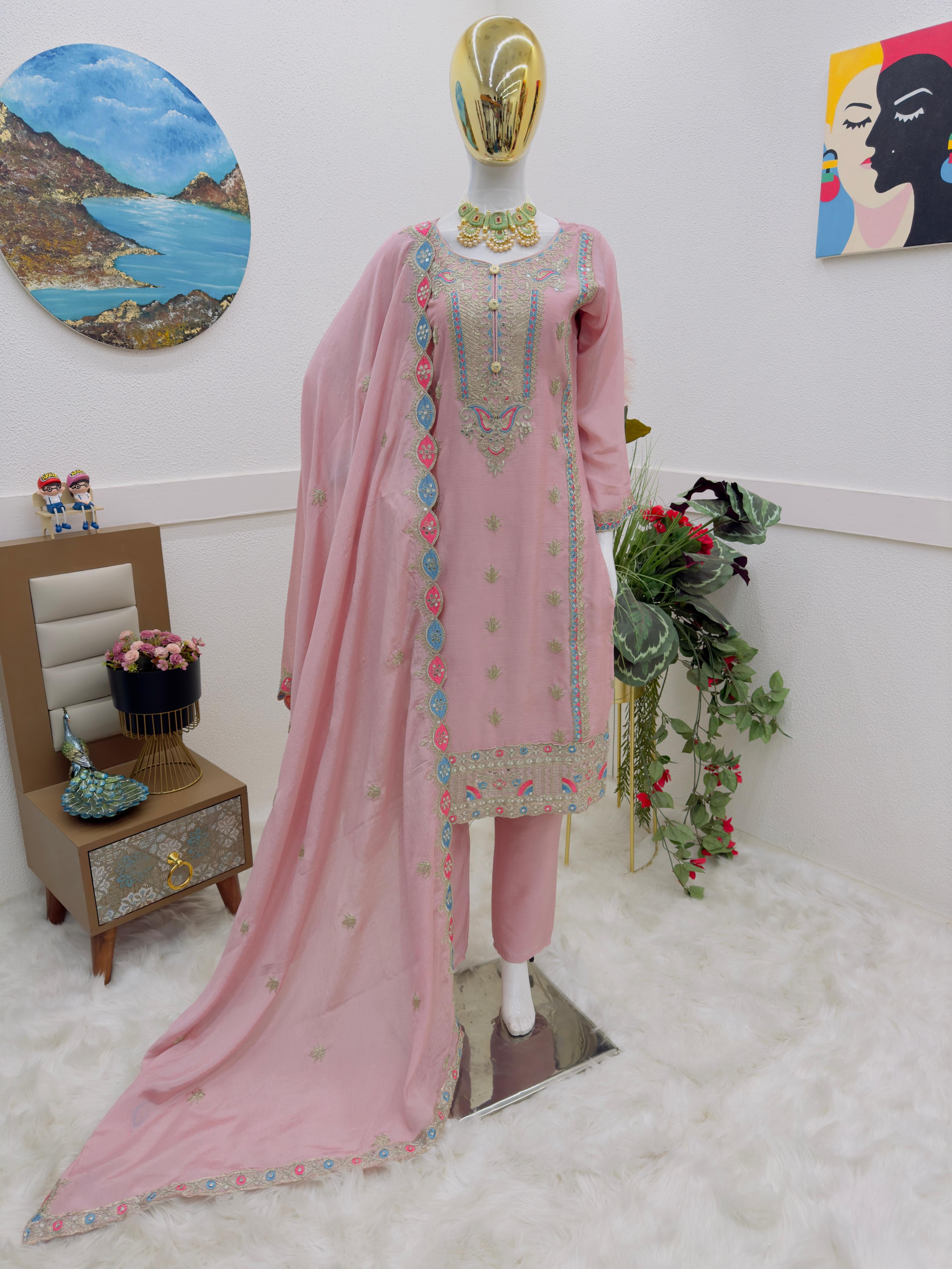 Amazing Sequence Embroidery Work Pink Color Salwar Suit