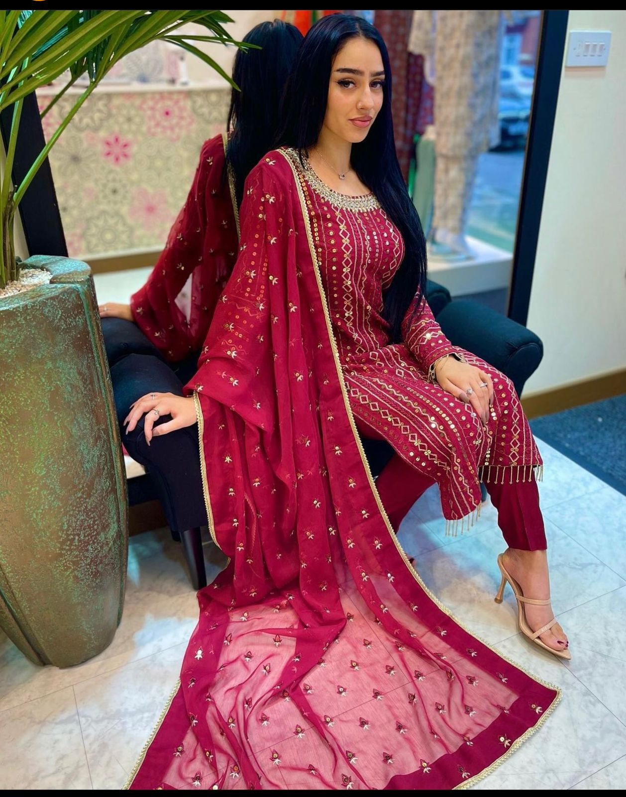 Glorious Dark Pink Color Embroidery Sequence Work Salwar Suit