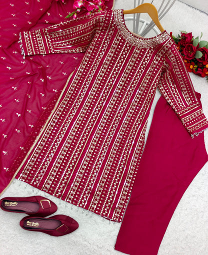 Glorious Dark Pink Color Embroidery Sequence Work Salwar Suit