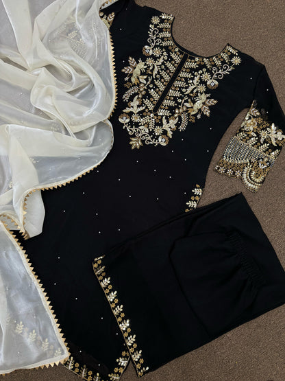 Marvelous Work Black Color Embroidery Work Palazzo Suit