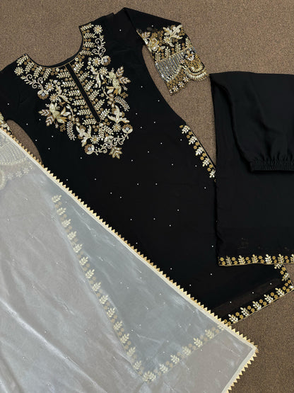 Marvelous Work Black Color Embroidery Work Palazzo Suit