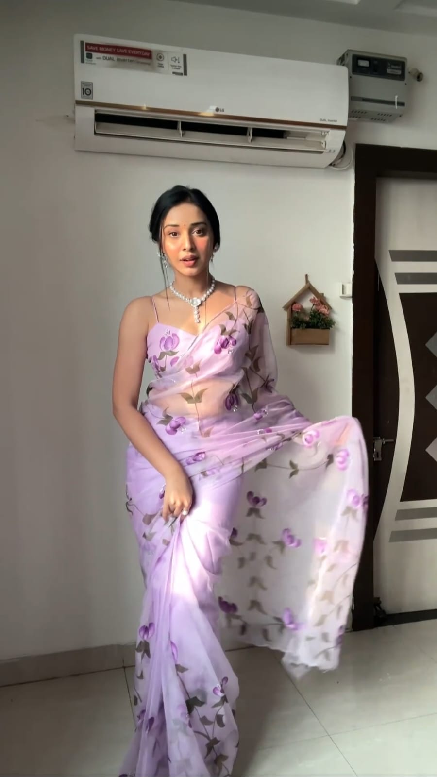 Latest Lavender Digital Printed Ready To Wear Saree