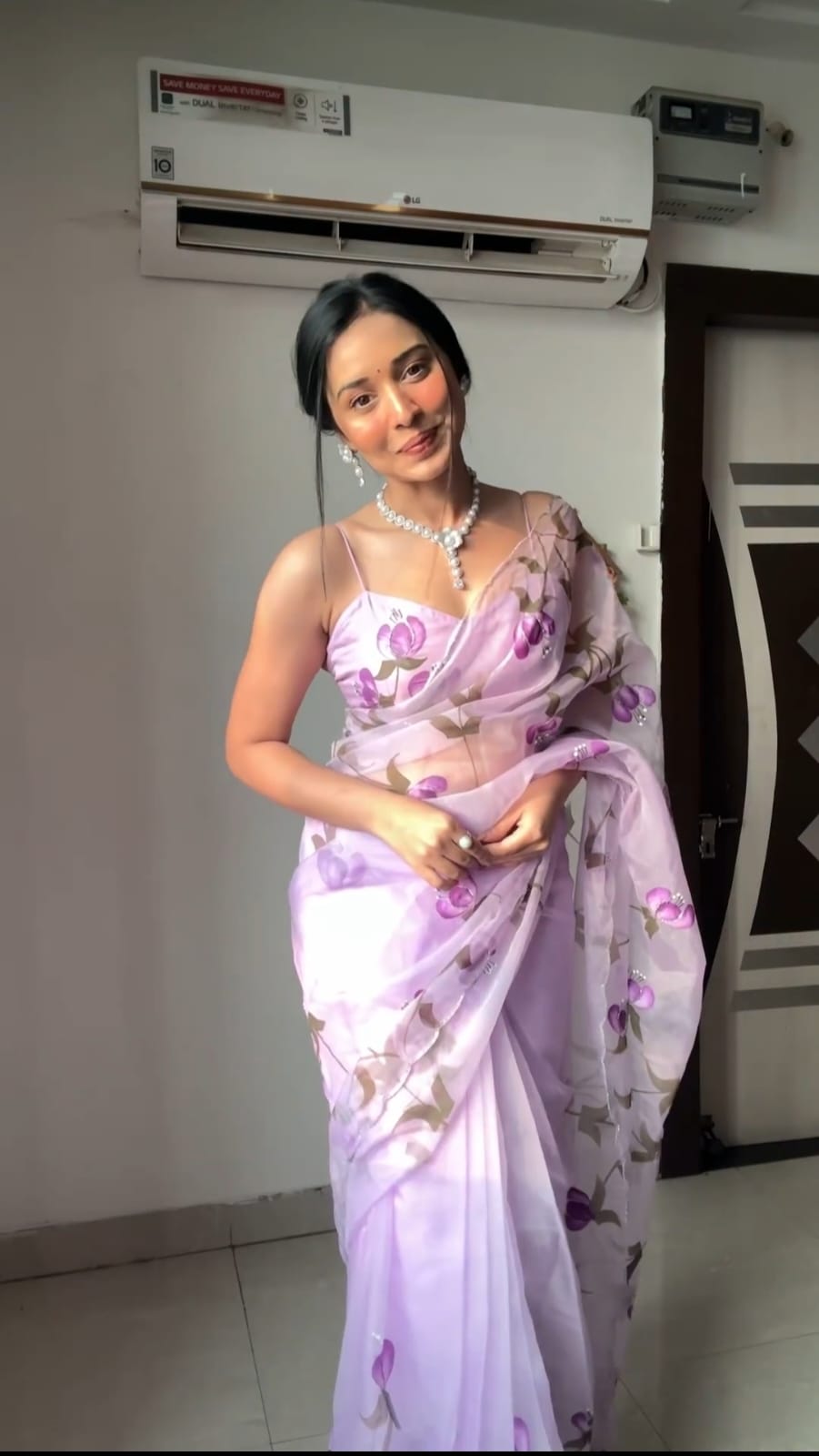 Latest Lavender Digital Printed Ready To Wear Saree