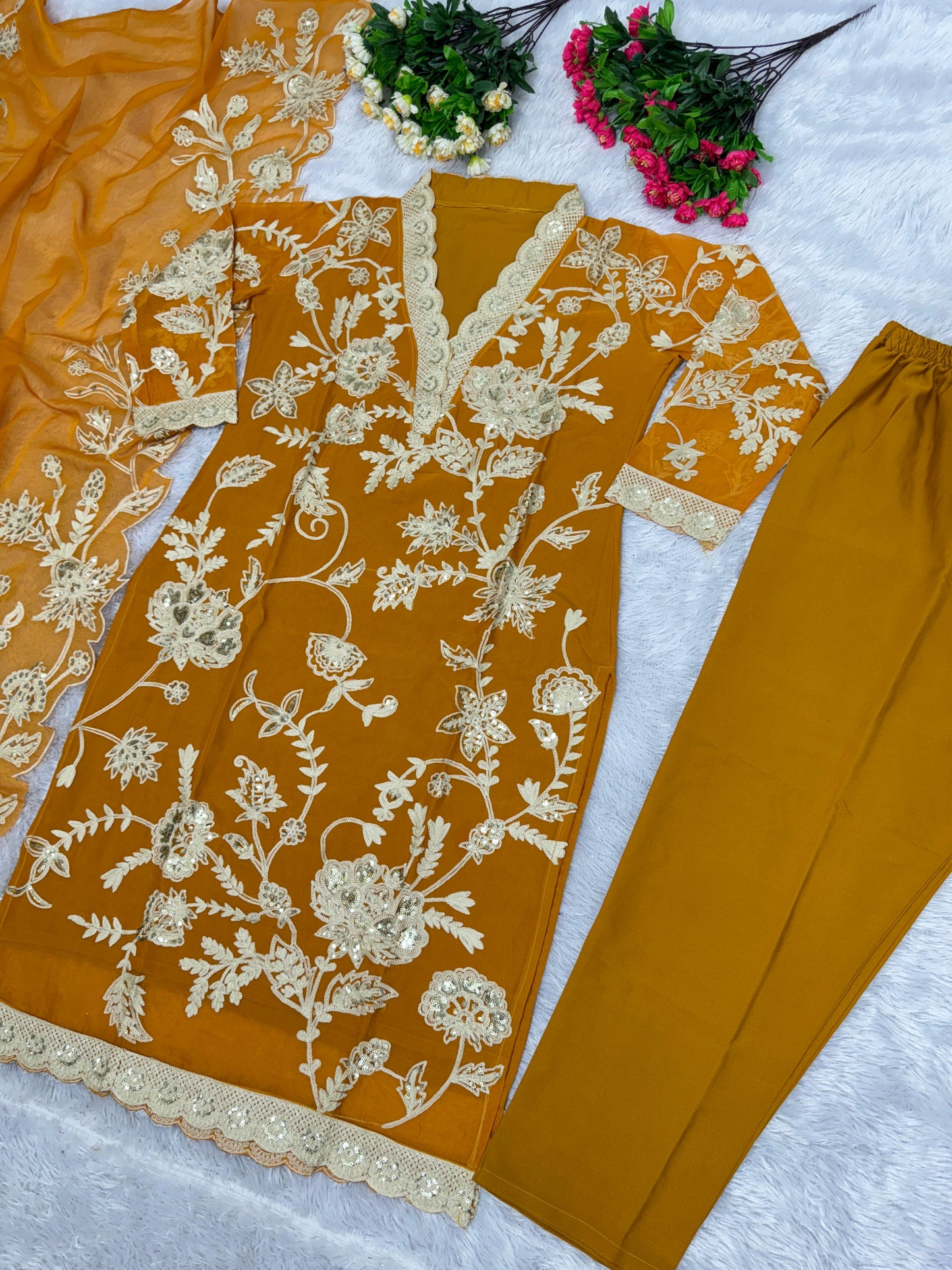 Fully Chine Sequence Work Mustard Color Salwar Suit