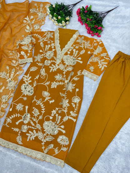 Fully Chine Sequence Work Mustard Color Salwar Suit