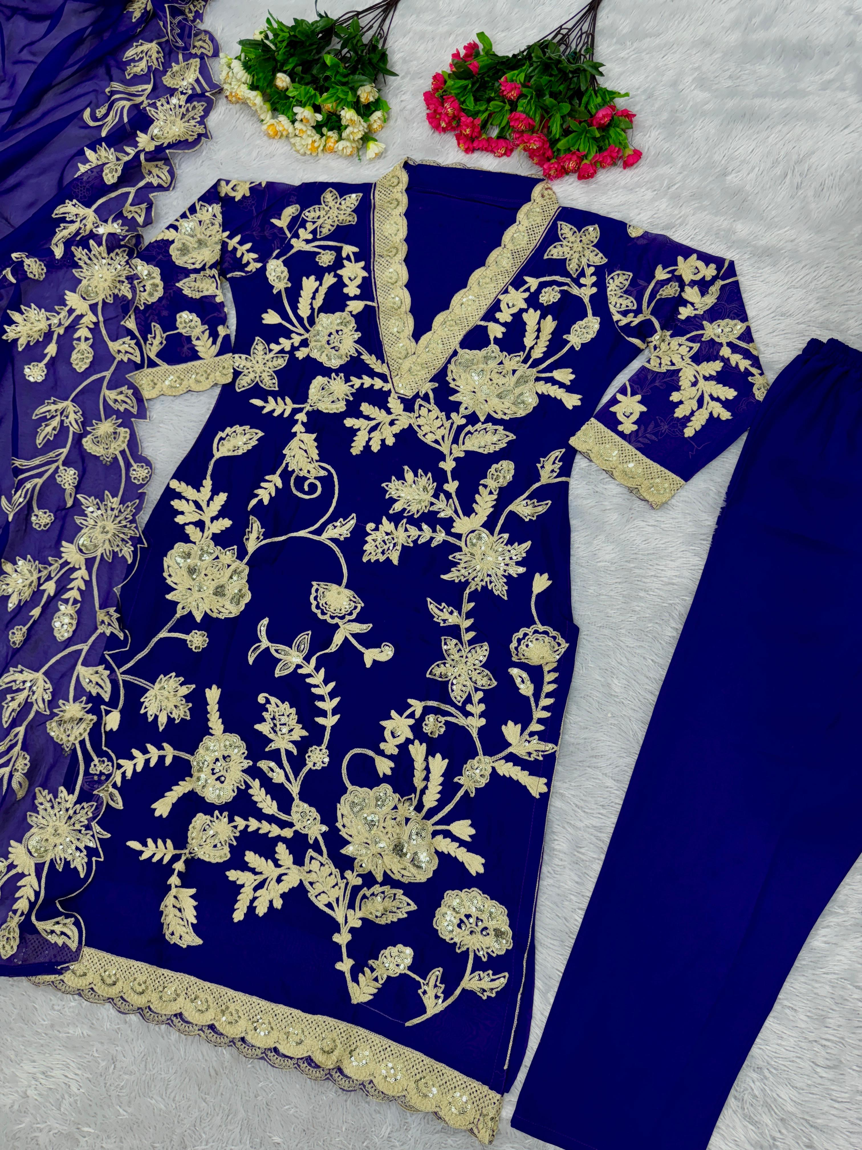 Fully Chine Sequence Work Blue Color Salwar Suit