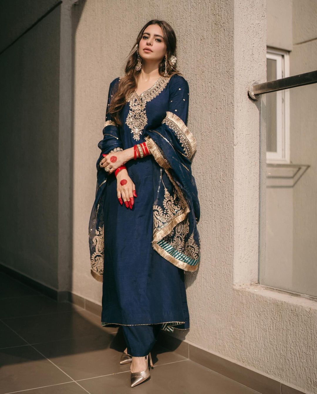 Presenting Navy Blue Palazzo Suit With Heavy Work Dupatta