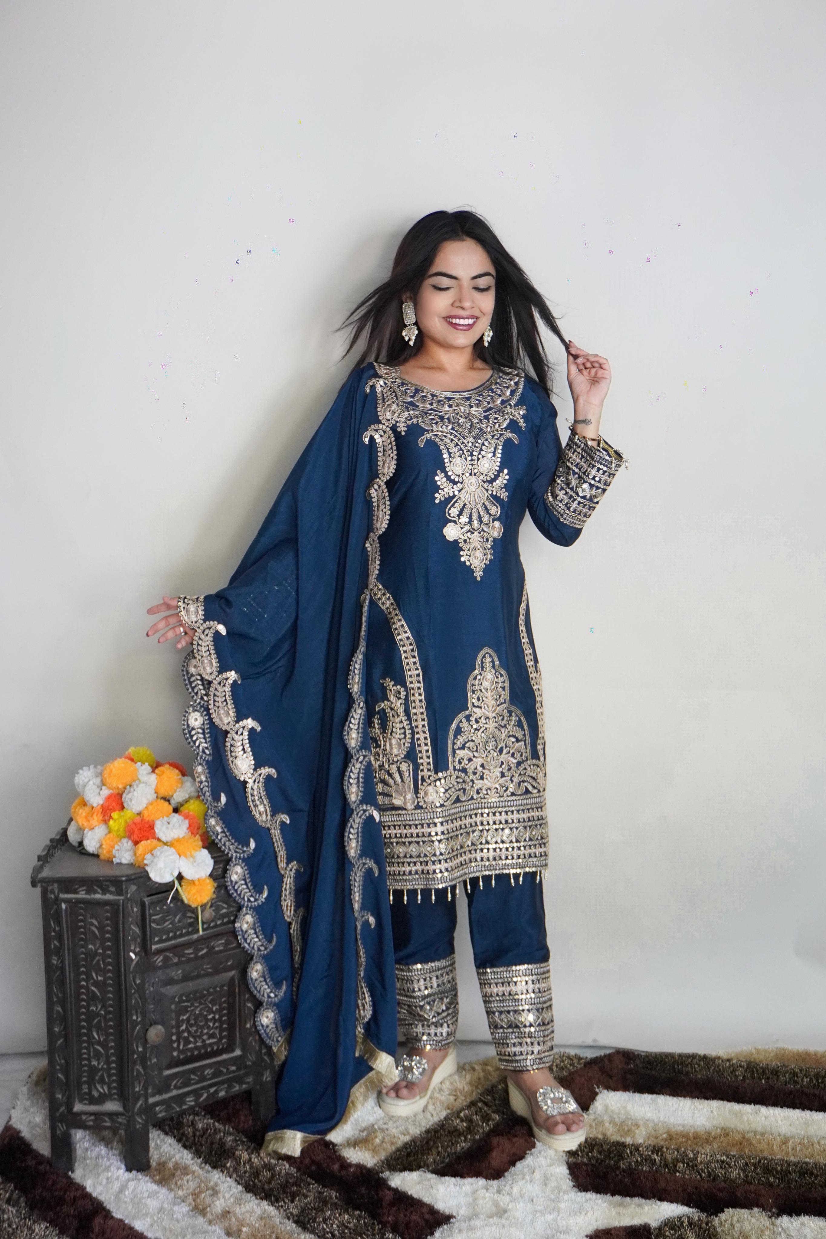 Luxuriant Navy Blue Color Embroidery Work Salwar Suit